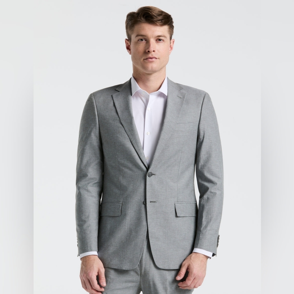 Perry Elis Men's Linen Suit Jacket Gray Slim Fit Tailored Timeless Wedding Guest